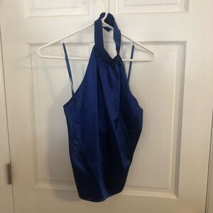 EXPRESS Satin Halter Neck Top in Cobalt Blue
